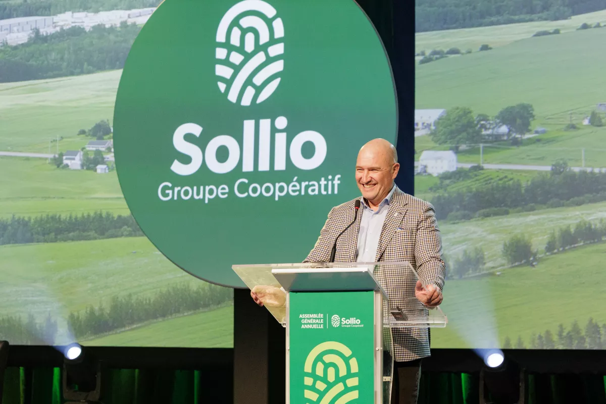 Le chef de la direction de Sollio Groupe Coopératif lors de la 104e assemblée générale annuelle.
